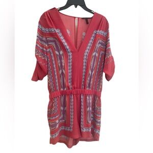 BCBGMAXAZRIA Pink Geometric Patterned Romper